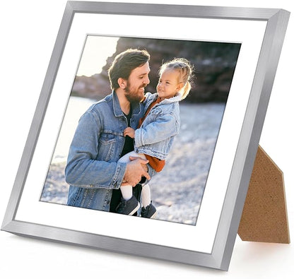 Americanflat 10x10 Picture Frame with Shatter-Resistant Glass - Use as 8x8 Frame with Mat or Display 10x10 Photo Without Mat - Streamline Collection - Square Frames for Tabletop or Wall - Silver