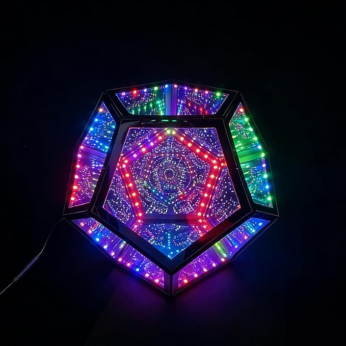 Extra Large Infinity Dodecahedron Light, 3D Infinity Mirror Light RGBW Color Changing, Music Sync, USB powered Night Lighting for Gaming Room Desk Decor, Birthday Christmas Gift for Men Boys Gamers