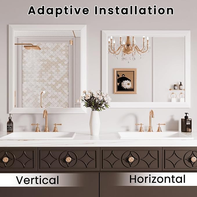 Amorho Bathroom Mirror, 28x32 Inch White Framed Bathroom Mirrors for Over Sink, Wall-Mounted Mirrors for Bedroom, Living Room, Entryway(Horizontal/Vertical).