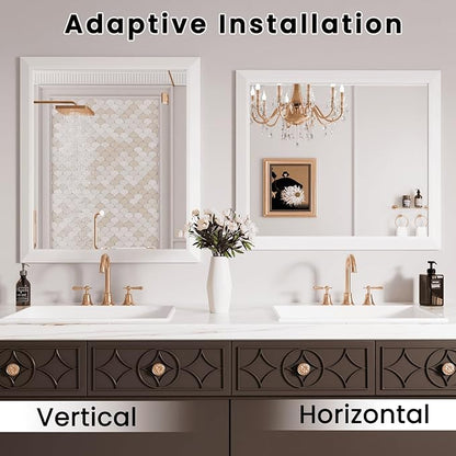 Amorho Bathroom Mirror, 28x32 Inch White Framed Bathroom Mirrors for Over Sink, Wall-Mounted Mirrors for Bedroom, Living Room, Entryway(Horizontal/Vertical).