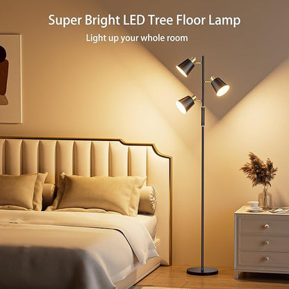 Upgraded RGB Tree Floor Lamp, 2500LM Super Bright Standing Lamp with 9 Dynamic Modes, 10 Color Temperatures, LED Floor Lamp with 3 Rotatable Lights, Modern Floor Lamps for Living Room Gaming Room