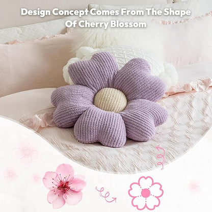 Sioloc Flower Shaped Throw Pillow, Fun Daisy Pillow, 25.6" Large Purple Flower Pillow Cute Decorative Seat Cushion Aesthetic Flower Plush Pillows for Bed Floor Couch Chair