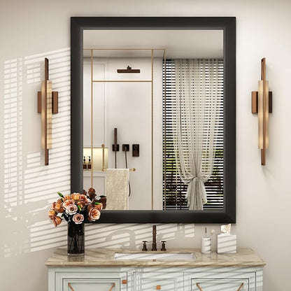SMIROR Matte Black Bathroom Mirror for Over Sink 36x 30 inch, Metal Thick Frame Rectangle Vanity Mirror for Wall, Anti-Rust, Horizontally or Vertically Mounted