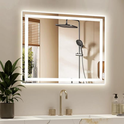 40X32 LED Bathroom Mirror with Lights, Anti-Fog, Backlit + Front Lit (CRI>90), Lighted Bathroom Vanity Mirror for Wall, Memory Function, Dimmable, Tempered Glass, Shatter-Proof