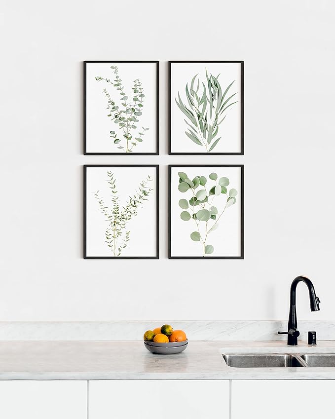 HAUS AND HUES Botanical Plant Wall Art Prints - Set of 4 Plant Wall Decor Prints Floral Kitchen Flower Leaves Wall Art Boho Leaf Eucalyptus (11x14, UNFRAMED)