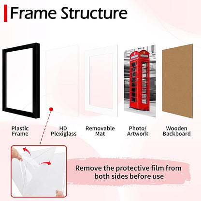 10x14 Picture Frame, 2 Pack Black Photo Frame with HD Plexiglass, Fits Pictures 8.5x11 with Mat or 10 x14 Without Mat, Wall Hanging Photo Frames Poster Frames for Collage Wall Decor