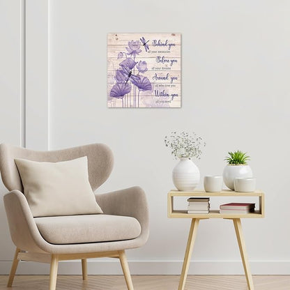 LB Motivational Wall Art Inspirational Quotes with Purple Floral Dragonfly Canvas Wall Art Plant Pictures Wall Decor for Living Room Bedroom Bathroom Office Home Framed Ready to Hang 12Lx12W Inch