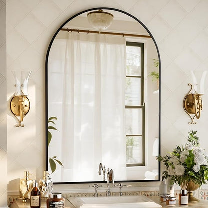 XRAMFY 32"x48" Arched Bathroom Mirror with Aluminum Frame Arched Wall Mounted Vanity Mirror for Entryway, Bedroom, Living Room, Black