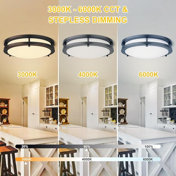 Kalium LED Ceiling Light with Remote 2 Pack 16 Inch Flush Mount Ceiling Light Fixture,32W 3000K-6000K Adjustable Color Temperature,Dimmable Lighting Fixtures for Kitchen Bedroom Hardwired Installation