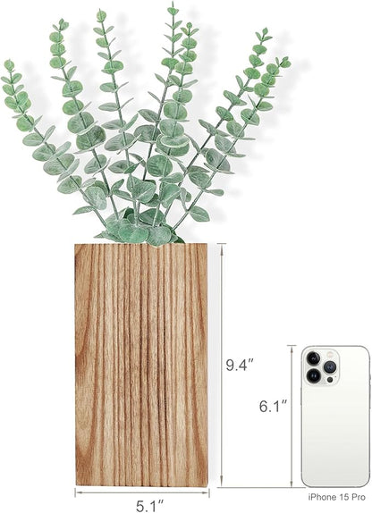 Dahey 2 Pack Wood Wall Planter Vase with Artificial Eucalyptus Farmhouse Wall Hanging Decor Pocket Planter for Indoor Fake Plants Greenery Flowers, livingroom Bedroom Kitchen Home Office Decoration