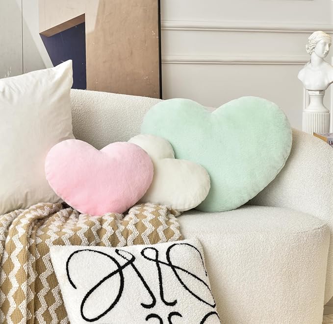 Petrella Heart Pillow Cute Fuzzy Pillows Throw Pillows for Bed Livingroom Home Decor Cushion Decorative Aesthetic Preppy Pillows Green,Large 19"x15"