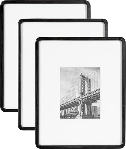 Kate and Laurel Inglewood Modern Wall Picture Frame Set of 3; 16x20 matted to 8x10; Black; Three-Piece Frame Set for Gallery Wall Accent Set in Living Room Decor