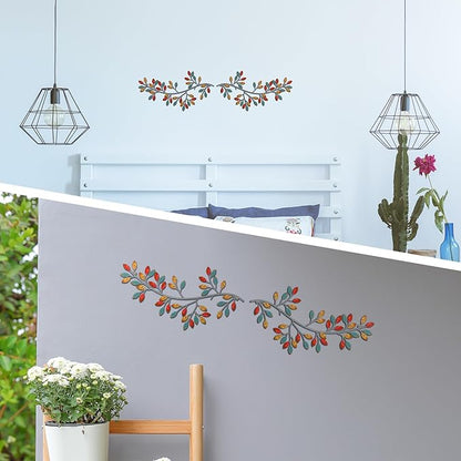 Hotop 2 Pieces Metal Tree Leaf Wall Decor Vine Olive Branch Leaf Wall Art Wrought Iron Scroll Sculptures Above the Bed, Living Room, Outdoor Decoration(Classic Style,Vintage Color)