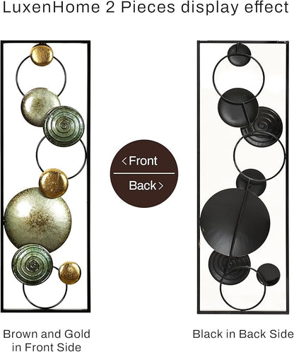 LuxenHome 2 Pieces Metal Wall Art, 36" x 12" Multi-Color Circles Abstract Rectangular Metal Wall Decor, Minimalist Wall Décor for Home, Living Room, Bedroom, Dining Room