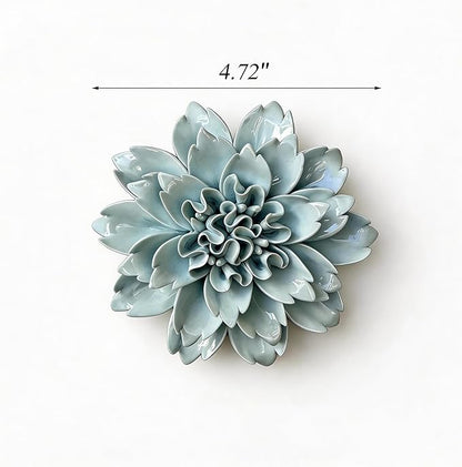 CEUYGT Ceramic Flowers 3D Wall Art Decor Handmade 3D Wall Art Hanging Sculpture for Living Room Bedroom Blue Peony 4.72"