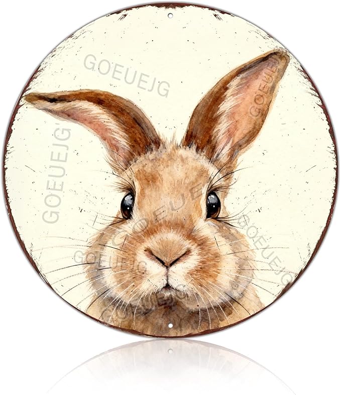 Vintage Easter Wreath Metal Sign Floral Bunny Pattern Distressed Finish Rustic Farmhouse Wall Art For Spring Home Decor 8X8Inch