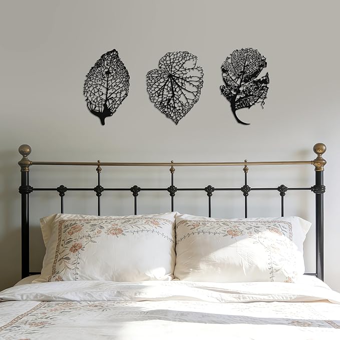 Slickss Metal Leaf Wall Decor, 3 Piece Wall Art with Fall Leaves Design - Fall Wall Decor for Living Room, Bedroom, Hallway, 3D Shadow Effect Set