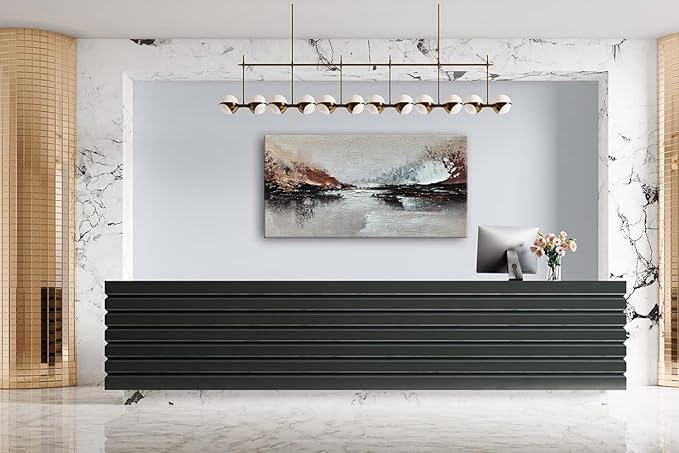Slyart Hand Painted Abstract Landscape Texture Wall Art, 3D Modern Oil Painting on Canvas, 24"x48" Large Abstract Paintings for Living Room