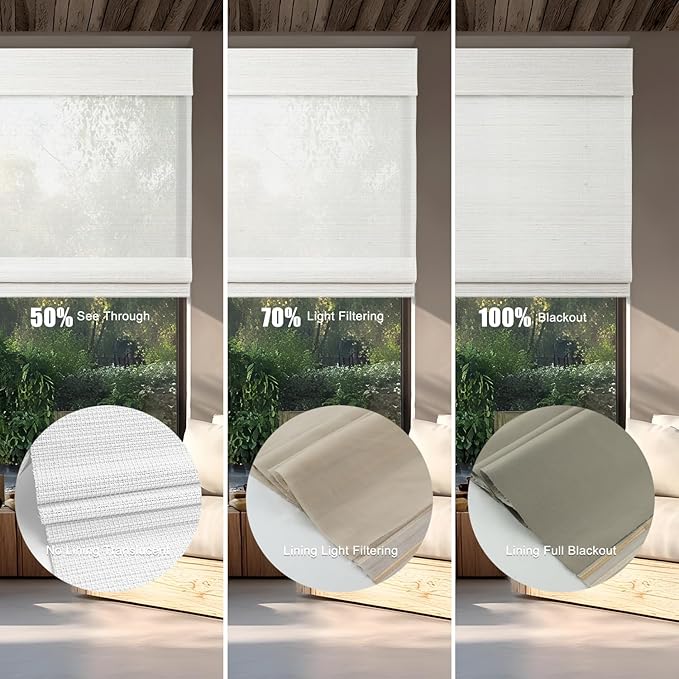Motorized Bamboo Roman Blinds with Remote, Woven Roman Shades Compatible with Alexa Google Home, Automatic Bamboo Blind for Indoor Windows CustomSize(Saltbrush)