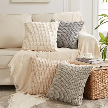 Fancy Homi 4 Packs Decorative Throw Pillow Covers for Living Room Couch Bed, Modern Farmhouse Boho Home Décor Accent Cushion Case, 14" x 14", Taupe