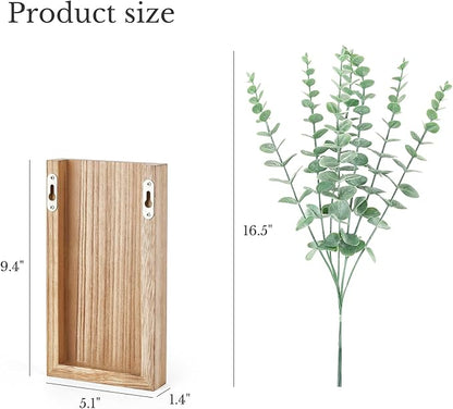 Dahey 2 Pack Wood Wall Planter Vase with Artificial Eucalyptus Farmhouse Wall Hanging Decor Pocket Planter for Indoor Fake Plants Greenery Flowers, livingroom Bedroom Kitchen Home Office Decoration