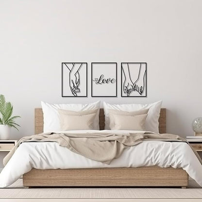 EDCIJB 3 Pcs Love Hands Minimalist Black Metal Wall Art Valentines Day Wall Decor Abstract Love Heart Black Couple Wall Art Decor for Bedroom Living Room