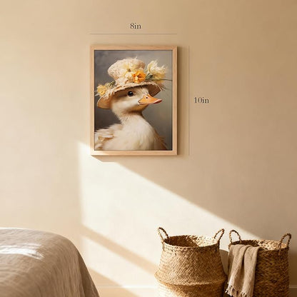Framed Duck Canvas Wall Art, Vintage Cute Duck Pictures Kitchen Wall Decor, Cottagecore Animal Paintings Prints, Country Aesthetic Artwork for Living Room Bathroom Bedroom Nursery 8x10 inch