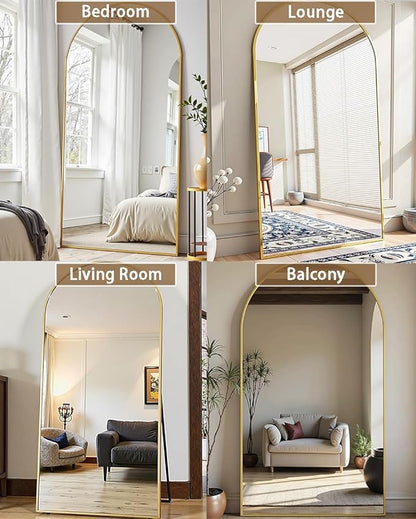 Prywot Full Length Mirror, Oversized 90"x46" Arched-Top Floor Mirror, Free Standing Mirrors, Modern Full Body Mirrors with Aluminum Alloy Frame for Bedroom,Living Room, Gold