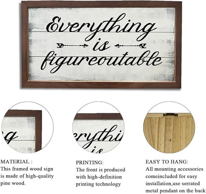 Inspiring Decor Signs, Home Office Decoration for Wall, Decorative Wooden Signs and Plaques, Wooden Framed Wall Decor, Everything is Figureoutable Sign 15×7.5×0.3 inches
