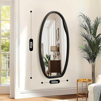 JJUUYOU Irregular Wall Mirror Black Wood Frame Mirrors for Wall 40"X20" Large Asymmetrical Hanging Mirror Modern Horizontal or Vertical Mirrors for Living Room Bathroom Entryway Bedroom Farmhouse