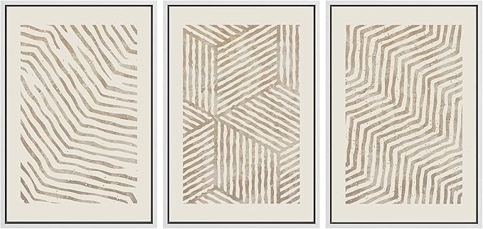 SIGNLEADER Framed Canvas Print Wall Art Set 3D Geometric Pattern Wave Collage Abstract Shapes Illustrations Modern Art Decorative Contemporary for Living Room, Bedroom, Office - 24"x36"x3 WHITE