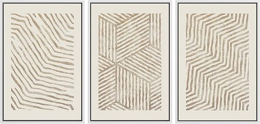 SIGNLEADER Framed Canvas Print Wall Art Set 3D Geometric Pattern Wave Collage Abstract Shapes Illustrations Modern Art Decorative Contemporary for Living Room, Bedroom, Office - 16"x24"x3 WHITE