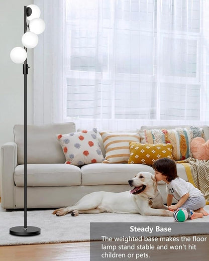 Lightdot 64IN Dimmable Globe Floor Lamp, Black Standing Lamps with 4PCS 3000K Bulbs Included, Mid Century Modern Floor Lamp with 5Lbs Heavy Base for Living Room/Sofa Beside/Corner Decor