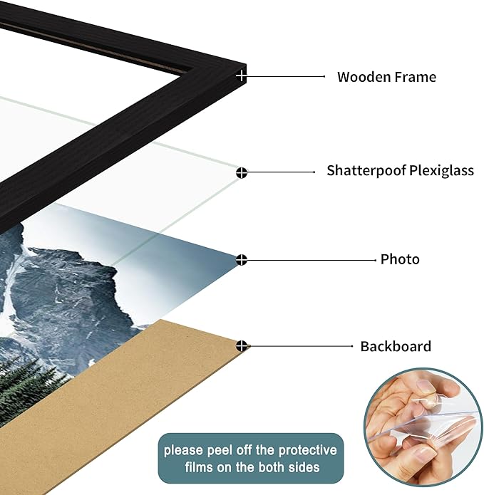 iRahmen 12x16 Picture Frame Set of 2 with Plexiglass, Wood Black Poster Frames Display 12 x 16 Photos for Wall Mounting Horizontal and Vertical