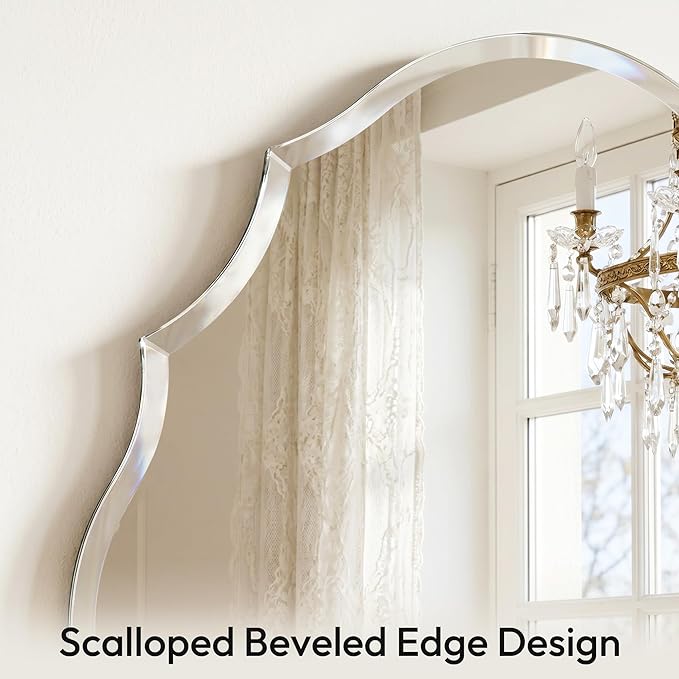 Frameless Wall Mirror 28x22 Inch, Decorative Scalloped Vanity Mirror with Beveled Edge for Bathroom, Entryway & Bedroom