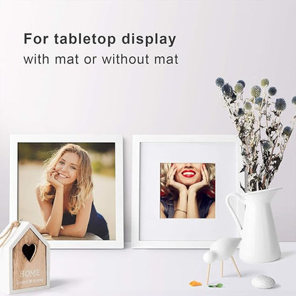 Egofine 10x10 Picture Frames White,Made of Solid Wood with HD Plexiglass for Pictures 6x6 with Mat or 10x10 without Mat, Tabletop and Wall Mounting Display, Set of 4