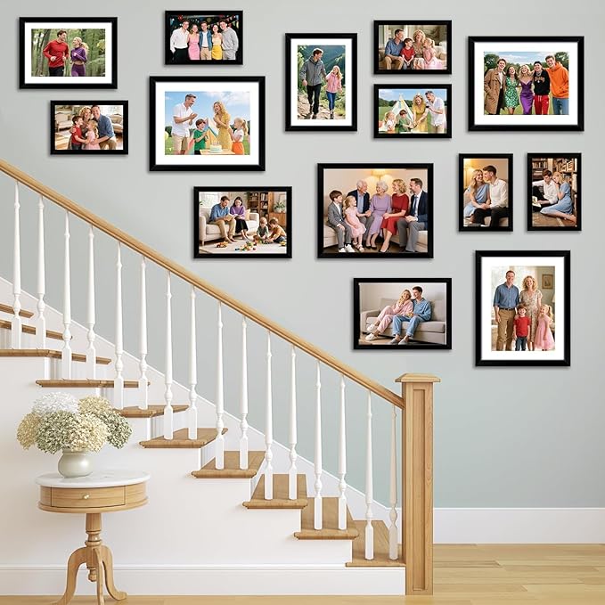 5x7 Picture Frame Set of 8, Black Photo Frames for Gallery Wall Mounting or Table Display, Display Pictures 4x6 with Mat or 5x7 Without, Poster Frames with Plexiglass for Home Office Decor