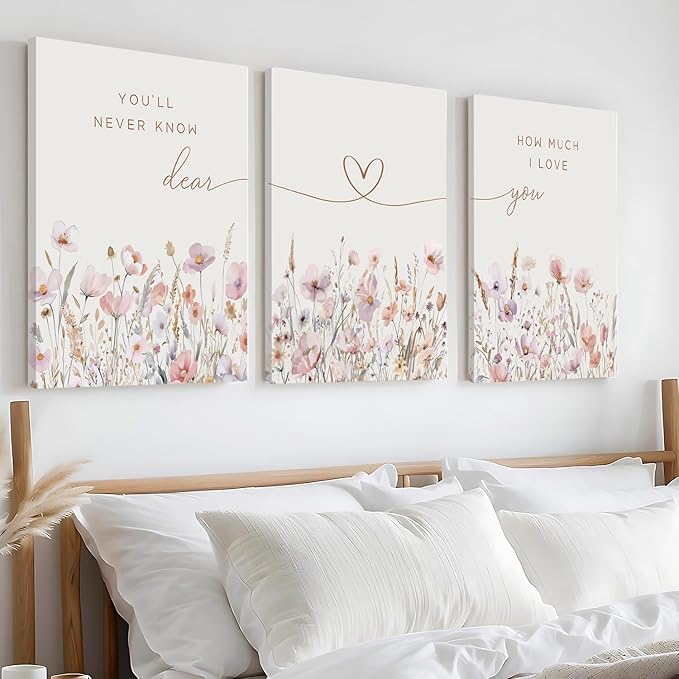 3Pcs Wildflower Nursery Canvas Wall Art Flower Botanical Sentence Poster Painting Picture Wall Decor Boho Girl Nurseries Print Artwork for Nursery Baby Room Living Room Bedroom Home Decoration16x24in
