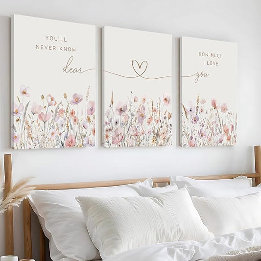 3Pcs Wildflower Nursery Canvas Wall Art Flower Botanical Sentence Poster Painting Picture Wall Decor Boho Girl Nurseries Print Artwork for Nursery Baby Room Living Room Bedroom Home Decoration16x24in