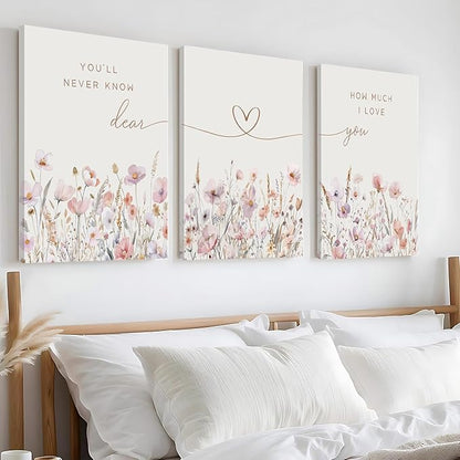 3Pcs Wildflower Nursery Canvas Wall Art Flower Botanical Sentence Poster Painting Picture Wall Decor Boho Girl Nurseries Print Artwork for Nursery Baby Room Living Room Bedroom Home Decoration12x16in