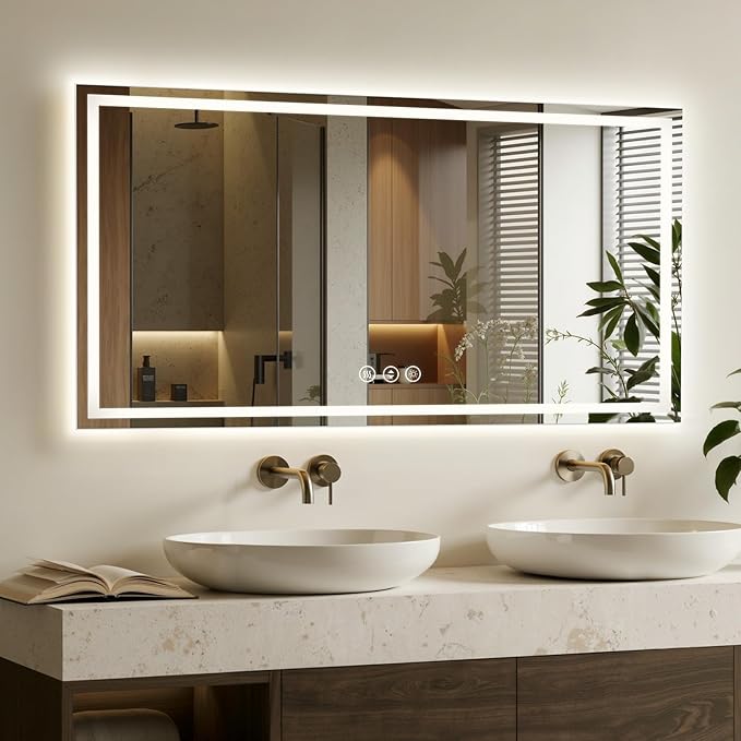 60X30 LED Bathroom Mirror with Lights, Anti-Fog, Backlit + Front Lit, Lighted Bathroom Vanity Mirror for Wall, Memory Function, Dimmable, Tempered Glass, Shatter-Proof