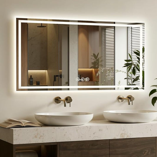 60X30 LED Bathroom Mirror with Lights, Anti-Fog, Backlit + Front Lit, Lighted Bathroom Vanity Mirror for Wall, Memory Function, Dimmable, Tempered Glass, Shatter-Proof