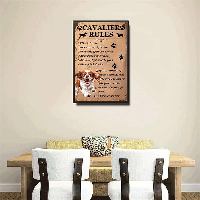 Metal Sign Tin Sign Vintage Wall Art Cavalier Rules Boho Bedroom Decorations for Pub 6×8 Inches with Metal Frame