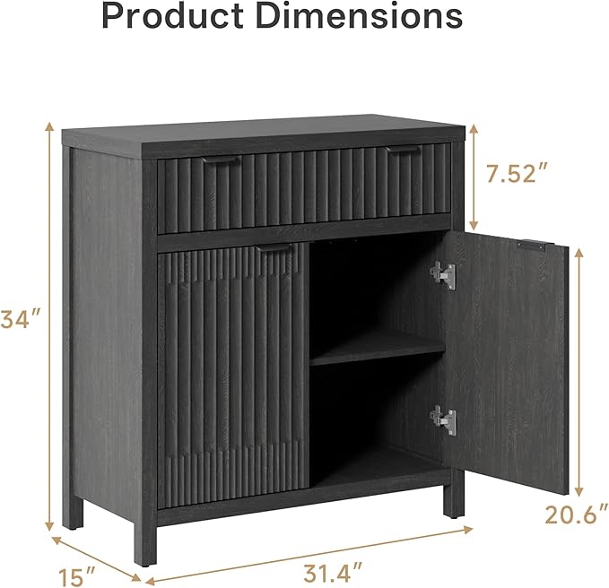 Fatmok Fluted Buffet Cabinet with Storage, 34" Tall Modern Arched Sideboard Cabinet w/AdjustableShelves,Wooden Modular Coffee Bar for Dining Room, Kitchen, Living Room, Entryway, Black