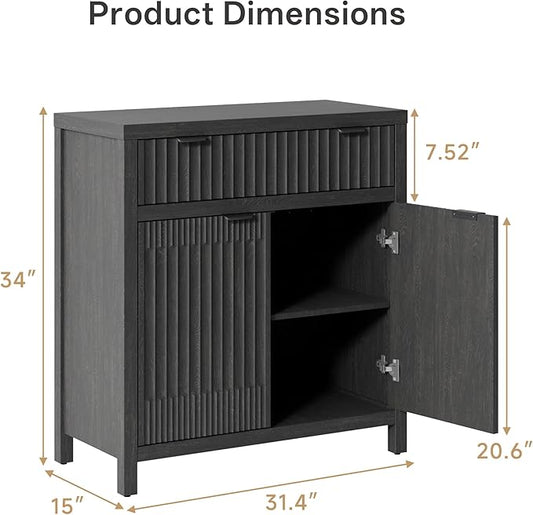 Fatmok Fluted Buffet Cabinet with Storage Set of 3, 34" Tall Modern Arched Sideboard Cabinet w/AdjustableShelves,Wooden Modular Coffee Bar for Kitchen, Living Room, Entryway, Black