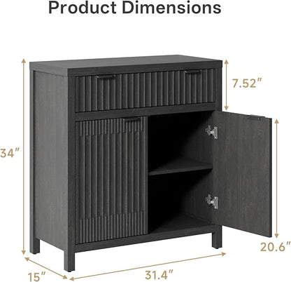 Fatmok Fluted Buffet Cabinet with Storage Set of 2, 34" Tall Modern Arched Sideboard Cabinet w/AdjustableShelves,Wooden Modular Coffee Bar for Dining Room, Kitchen, Living Room, Entryway, Black