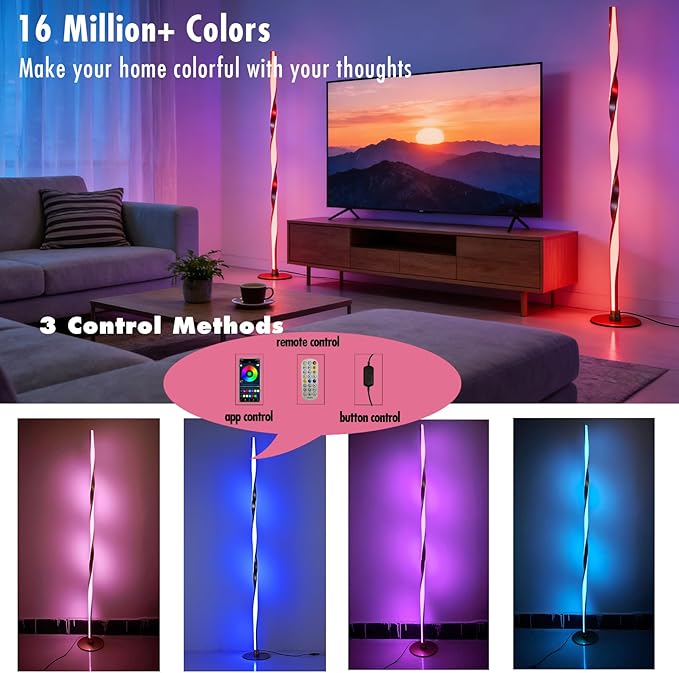 Smart RGBWIC Floor Lamp LED Corner Light Works with Alexa, Dynamic Modern Gold Ambient Light with Multi-controls-16 Million DIY Colors Color Changing and Dimmable Standing Lamp for Bedroom Living Room