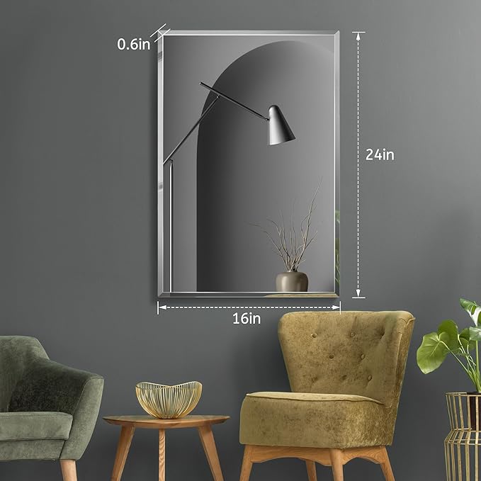 1 PCS 16”x 24”Beveled Polished Edge Frameless Bathroom Mirror Rectangle Wall Mount Vanity Mirror for Bathroom,Bedroom,Entryway,Over Sink,Living Room (16×14-1PCS)