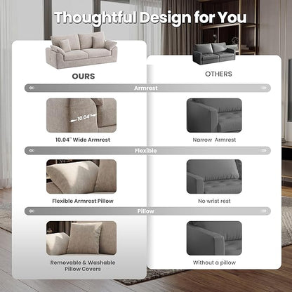 89.8" Modern Loveseat Sofa for Living Room, Cloud Boneless Couches with 4 Pillows, Mid Century Loveseat couches for Small Place, No Assembly Required, Camel