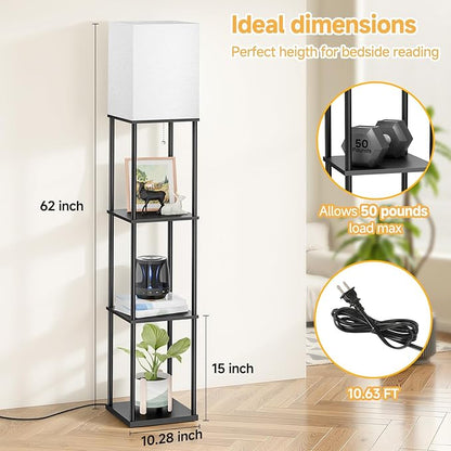 SHINE HAI Floor Lamps with Shelves for Living Room, 3-Tier Square Modern Standing Lamp with 3CCT Bulb, 11W 950LM Brightness, Tall Shelf Lamp for Bedroom, Office, Bookshelf & Display Organizer